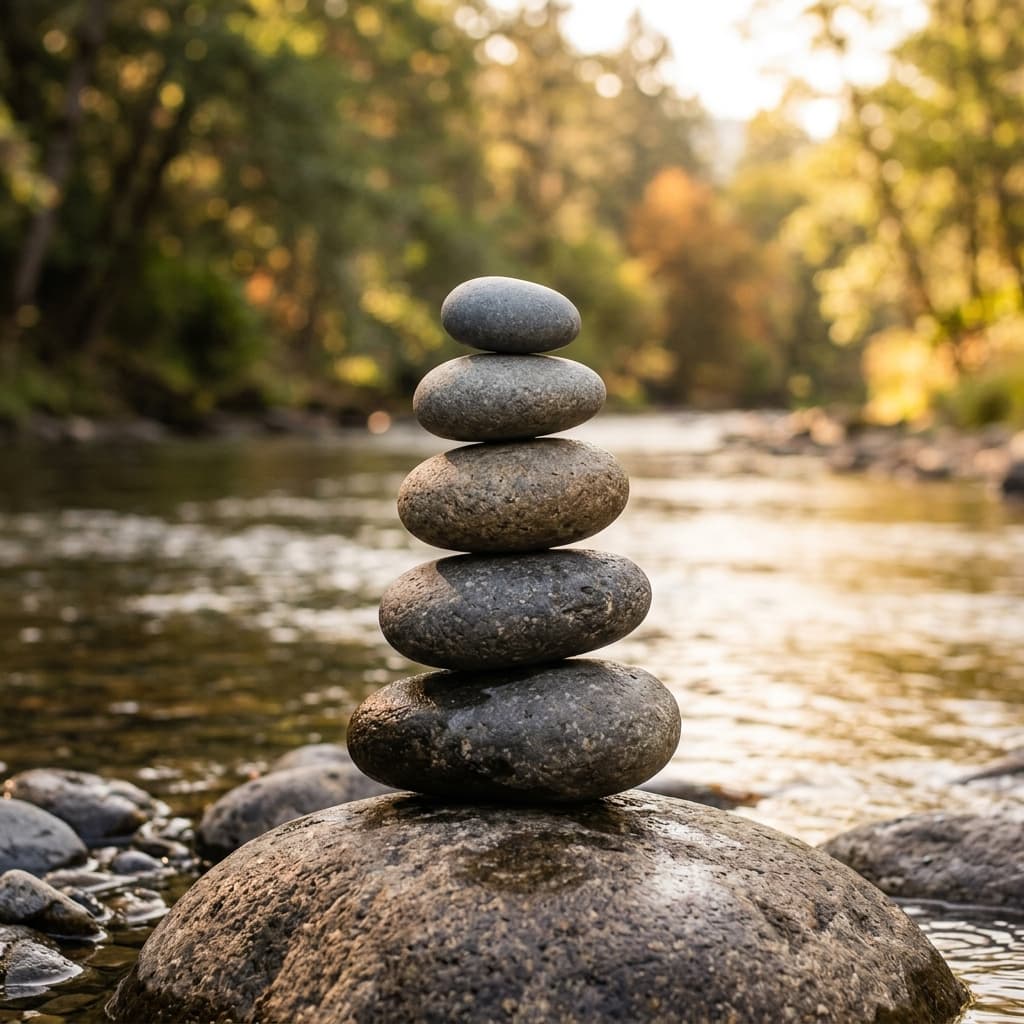 Zen stones balanced perfectly representing stability